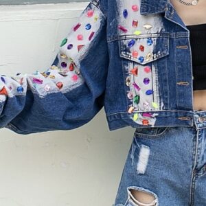 Personalized-Tie-Dyed-Blue-and-White-Short-Denim-Jacket-Colorful-Crystal-SWomen-Loose-Fitting-High-Waist