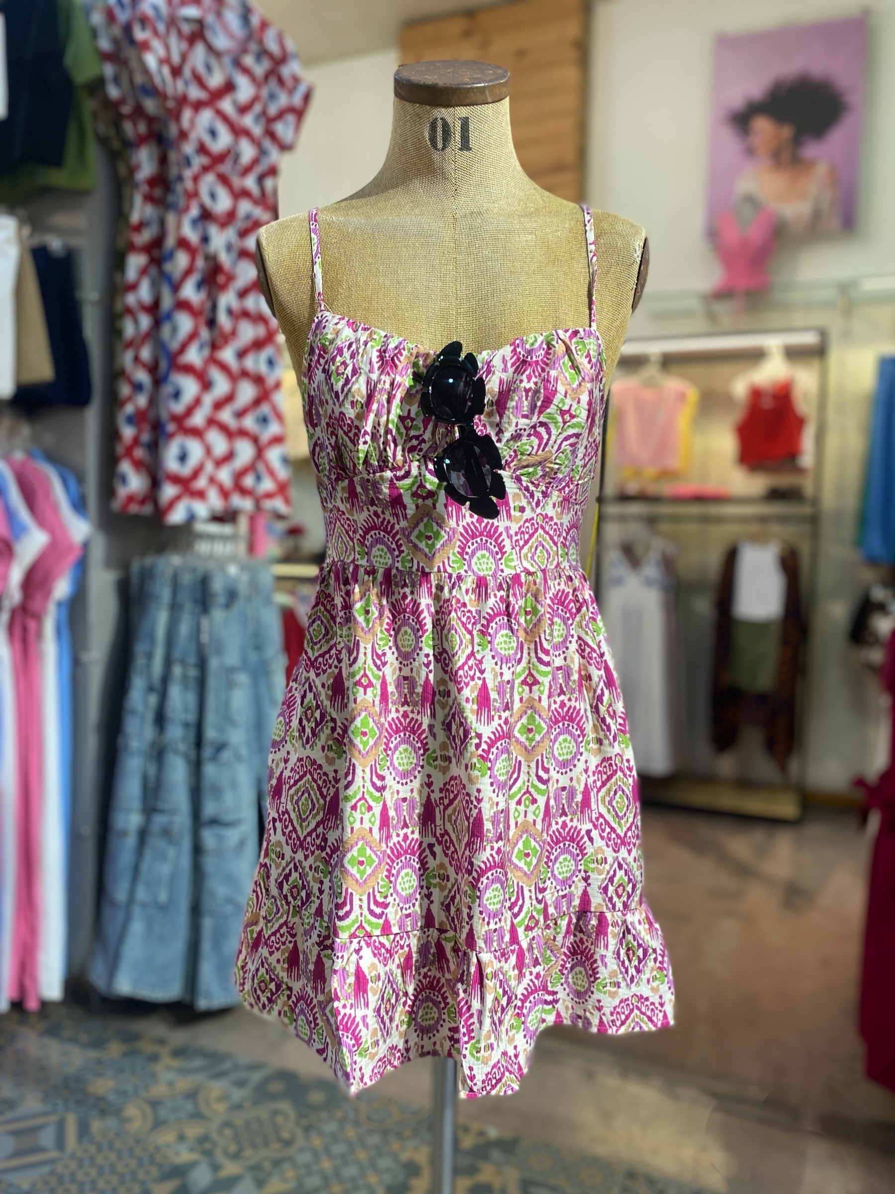 MINI VESTIDO TIRANTES HOJAS LAUREL 801